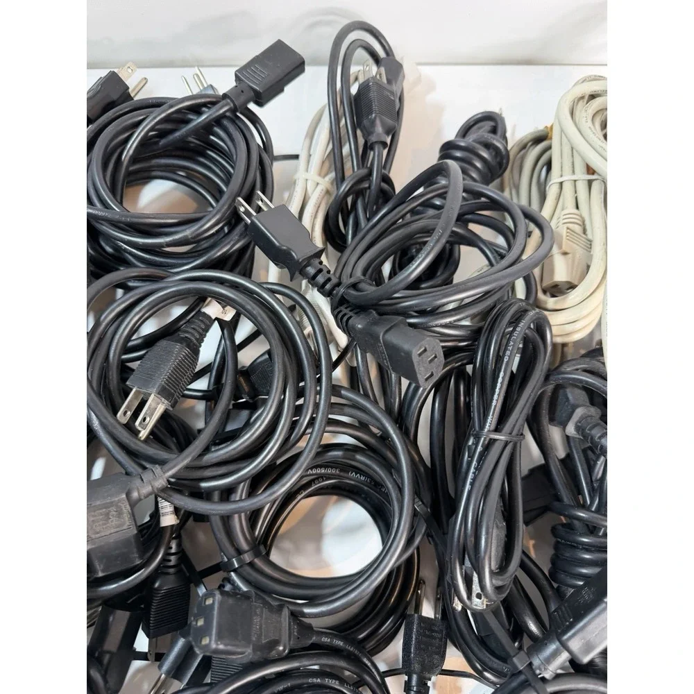Lot of 45 3-Prong Standard PC Computer Monitor AC Power Cord Cable various size